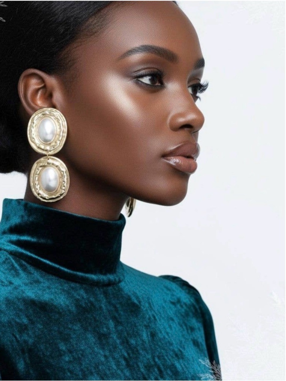 Drop Gold Organic Oval Cream Pearl Domed Earrings STATEMENT